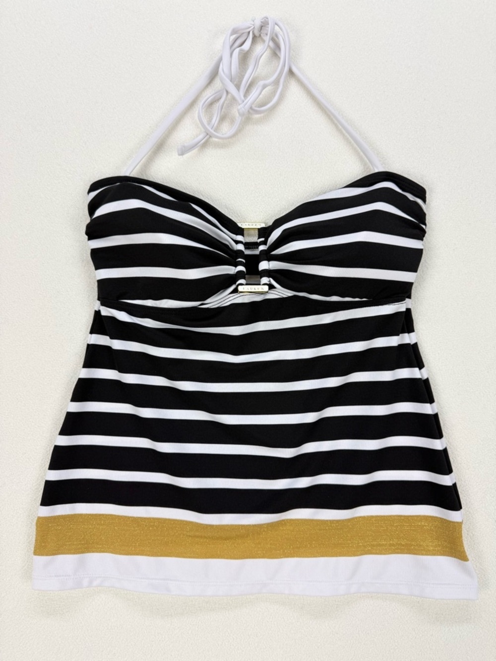 Lauren Ralph Lauren Striped Black & White Tankini Top with Gold Accent Size 6